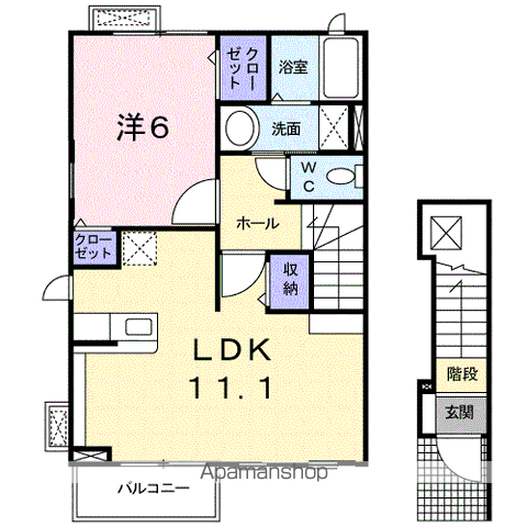 セゾンスカイ(1LDK/2階)の間取り写真