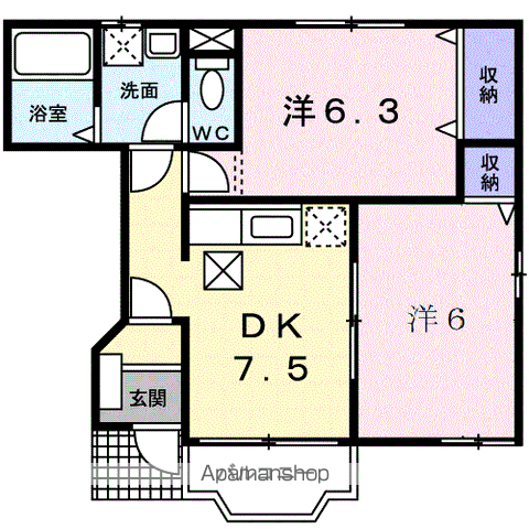 YSスプリング(2DK/1階)の間取り写真