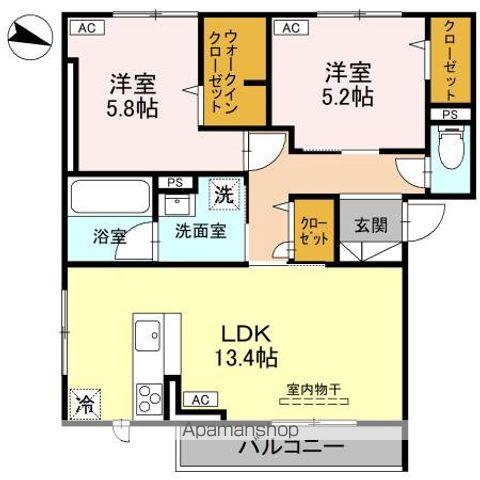 プリュニエ(2LDK/2階)の間取り写真