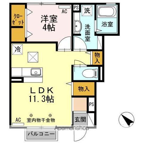 スコヤカパークきのもて(1LDK/1階)の間取り写真