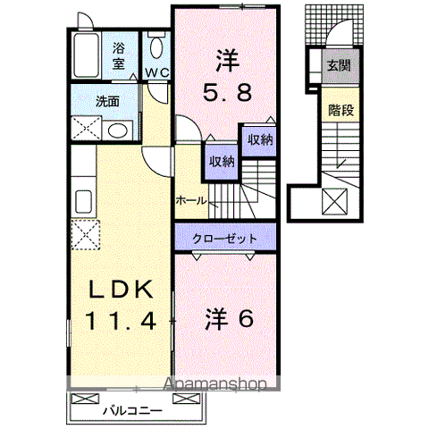 コモドヴィラⅠ(2LDK/2階)の間取り写真