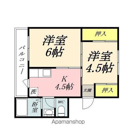 ヴィラナリー国ヶ原 2号棟(2K/5階)の間取り写真