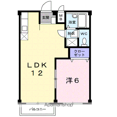ピースフルさわB(1LDK/1階)の間取り写真