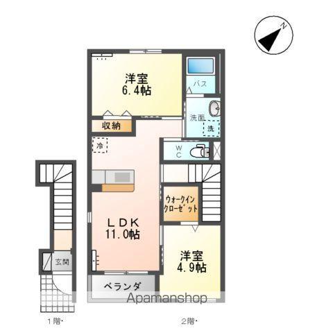 東北本線 岩手飯岡駅 徒歩22分 2階建 築10年(2LDK/2階)の間取り写真