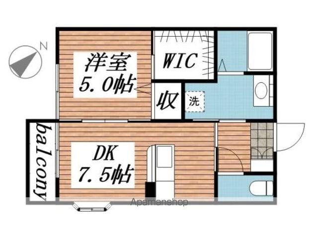 グランドサンC(1DK/2階)の間取り写真