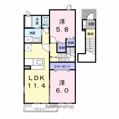 ノーブル桜岡(2LDK/2階)の間取り写真