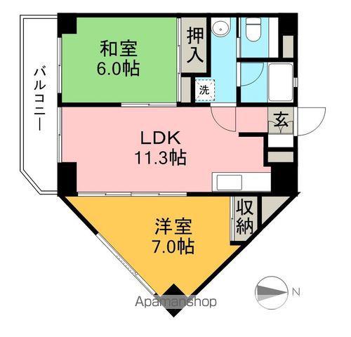 コーポ朝日Ⅶ(2LDK/6階)の間取り写真