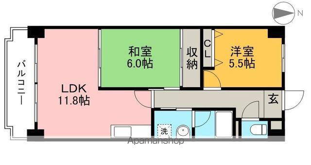 サンハイツ上町(2LDK/3階)の間取り写真