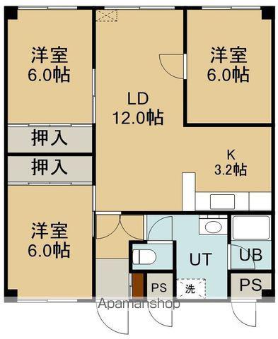グロリアハイツ若松(3LDK/3階)の間取り写真