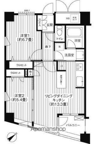 コスモリード新宿余丁町(2LDK/4階)の間取り写真