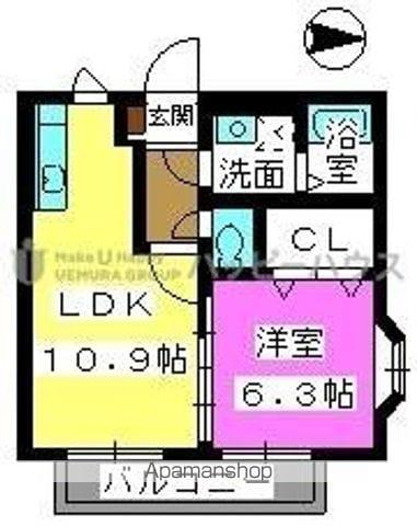サニーハイツ香住丘(1LDK/2階)の間取り写真