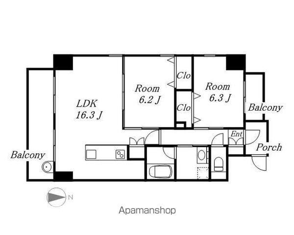 リンパクマンション(2LDK/8階)の間取り写真
