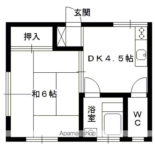 明石ビル(1DK/4階)の間取り写真