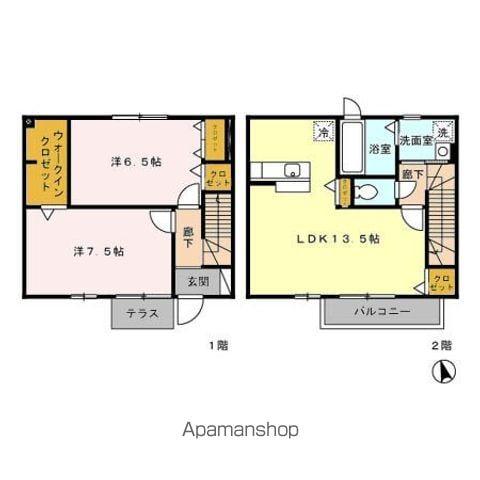 ツインオークスコートノース(2LDK/1階)の間取り写真