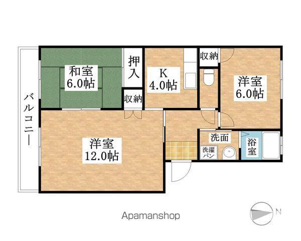 花ノ木パークハイツ(3K/1階)の間取り写真
