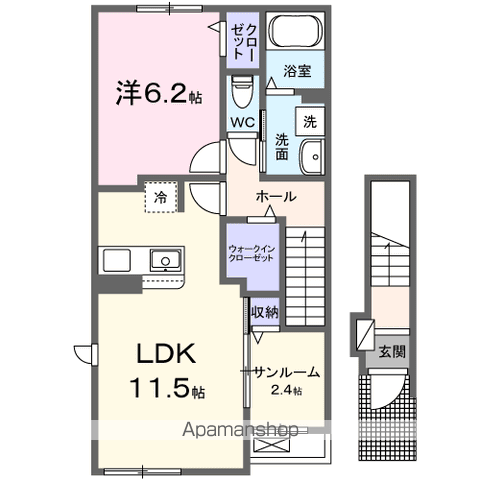 花水木の里B(1LDK/2階)の間取り写真