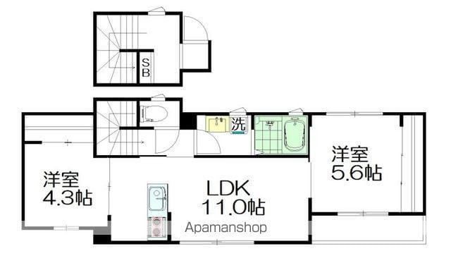 阿佐谷北5丁目B棟(2LDK/2階)の間取り写真
