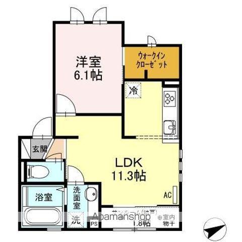 リベルタ高柳(1LDK/2階)の間取り写真
