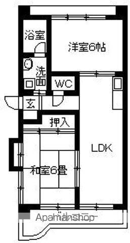 コーポかがわ(2LDK/4階)の間取り写真