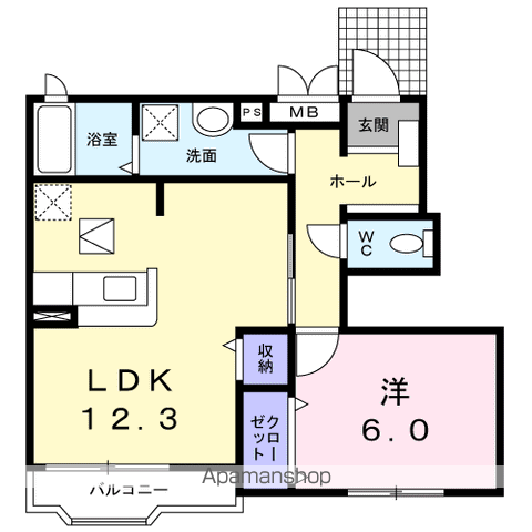 草津線 手原駅 徒歩15分 4階建 築18年(1LDK/1階)の間取り写真