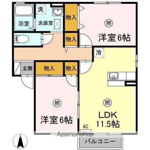 パティオI棟(2LDK/2階)の間取り写真