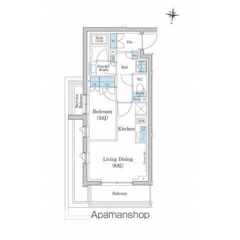 スタイリオ池上サウス(1LDK/2階)の間取り写真