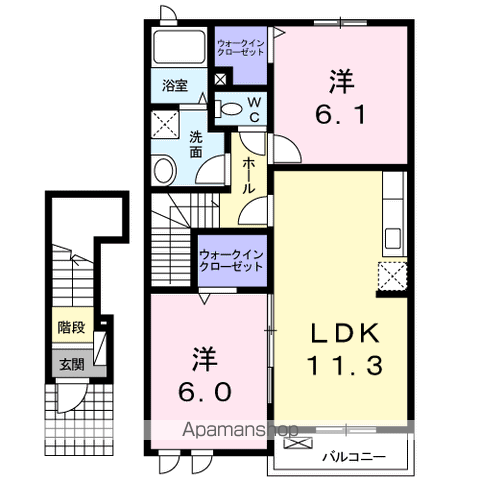グラース・ベルC(2LDK/2階)の間取り写真