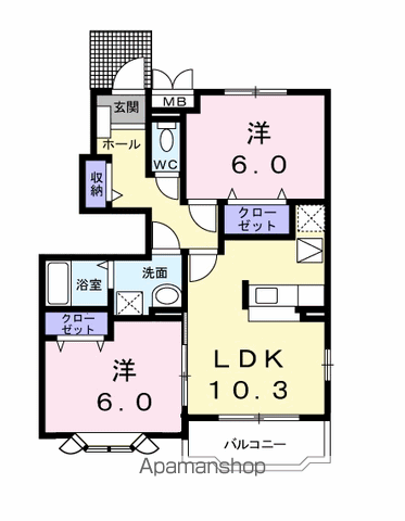メルヴェイユ(2LDK/1階)の間取り写真