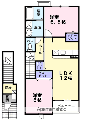 ヴェルーナB棟(2LDK/2階)の間取り写真
