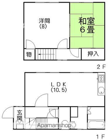予讃線 丸亀駅 バス乗車時間：10分 岸の上バス停留所バス停で下車 徒歩10分 2階建 築27年(2LDK)の間取り写真