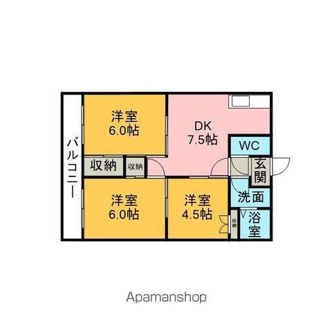 マンションアサイ(3DK/4階)の間取り写真