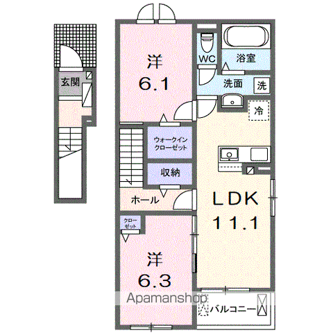 メゾンルミネ五個荘Ⅲ(2LDK/2階)の間取り写真