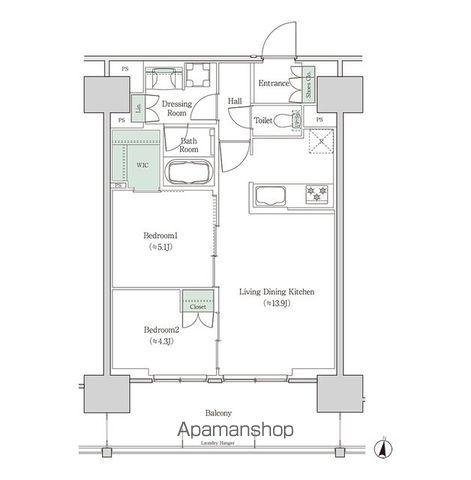 ブルックサイドレジデンス木場(2LDK/14階)の間取り写真