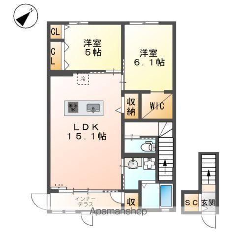 グランディールA(2LDK/2階)の間取り写真