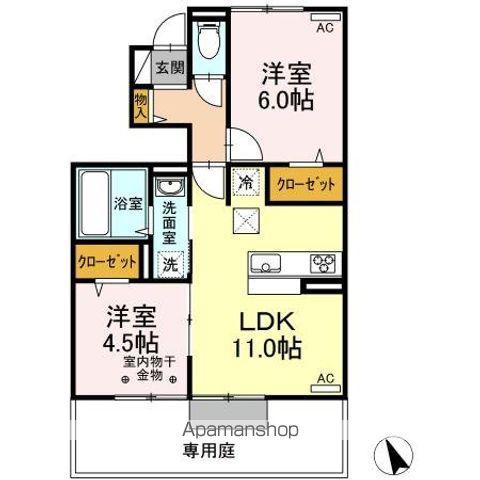 リーブルⅠ B棟(2LDK/1階)の間取り写真