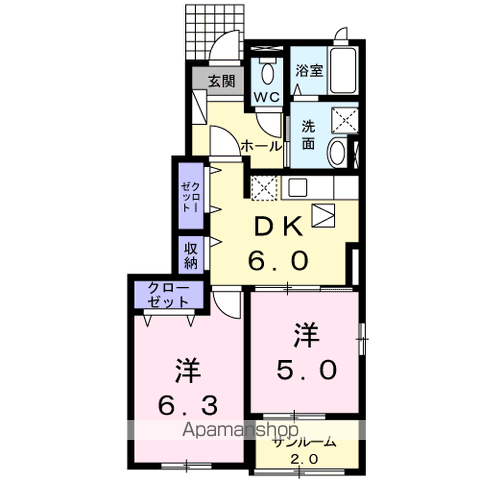 カプリス B(2DK/1階)の間取り写真