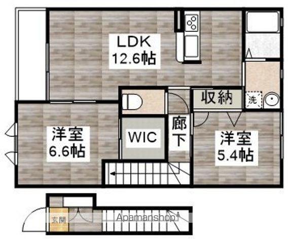 フレール・ドゥ・シャンブル(2LDK/2階)の間取り写真