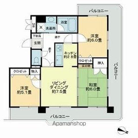 ライオンズマンション諏訪野(3LDK/3階)の間取り写真
