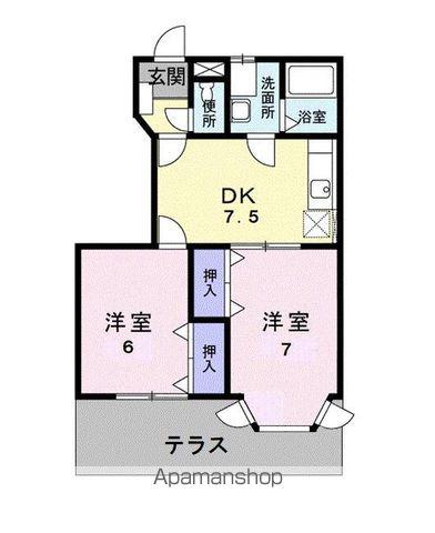 グランディール堀越ⅡB(2DK/1階)の間取り写真