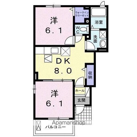 ソレイユKAWABATAⅡ(2DK/1階)の間取り写真