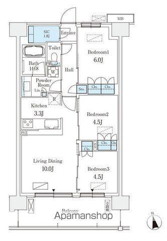 スカイグランデ津田沼(3LDK/9階)の間取り写真