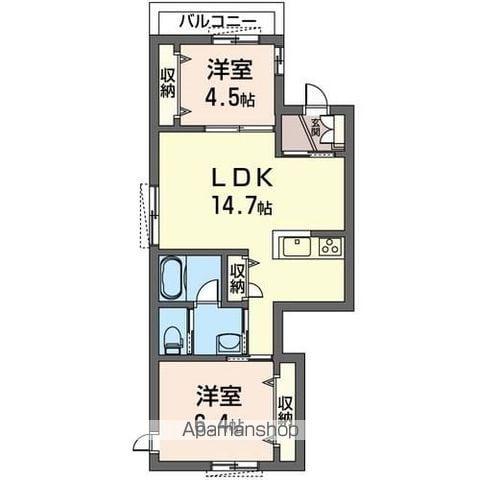 フォーフラッツ代々木上原(2LDK/2階)の間取り写真