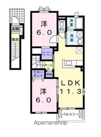 本四備讃線 坂出駅 バス乗車時間：17分 由賀神社バス停で下車 徒歩4分 2階建 築11年(2LDK/2階)の間取り写真