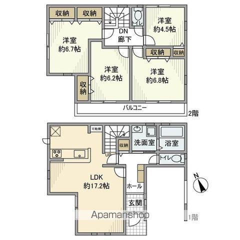 総武本線 千葉駅 バス乗車時間：16分 かわまち矢作モールバス停で下車 徒歩1分 2階建 築3年(4LDK)の間取り写真