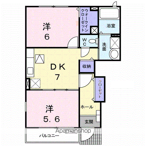 カンフォタブル リヴK Ⅱ(2DK/1階)の間取り写真