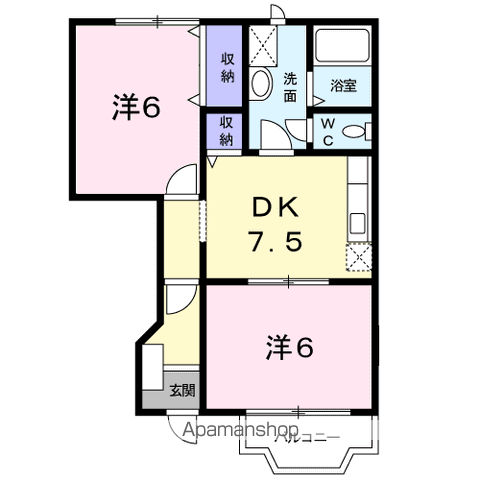 スィートA(2DK/1階)の間取り写真