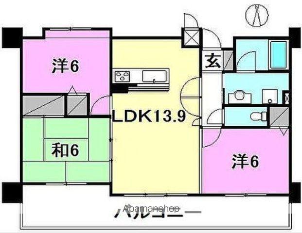 ダイアパレス若草町弐番館(3LDK/11階)の間取り写真