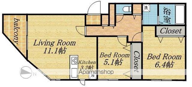 アジュールコートN5(2LDK/3階)の間取り写真