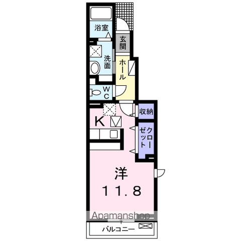 ハピネス 縁 Ⅱ(ワンルーム/1階)の間取り写真