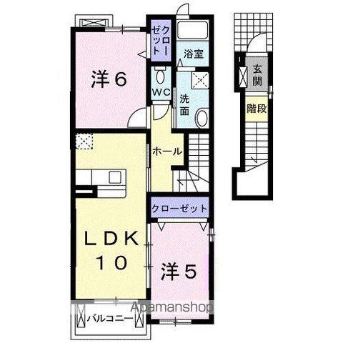 アジェルワンB(2LDK/2階)の間取り写真